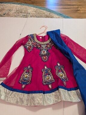 Embellished Fuchsia and Royal Blue Anarkali Dress Toddler Sz 1/2